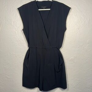 Athleta Marlow Romper Black S Women's Wrap V Neck Pockets Cap Sleeves